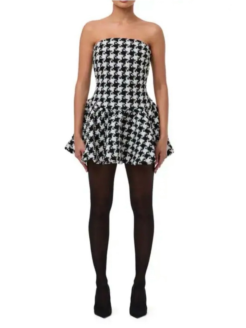 naked wardrobe Black & White Houndstooth Strapless Mini Dress - Picture 3 of 10